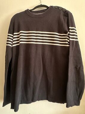 Striped Button-Shoulder Black Sweater